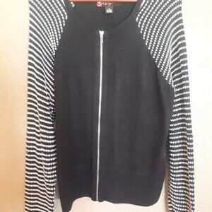 Peck & Peck Black Full Zip Sweater XL with Black & White horizontal striped arms